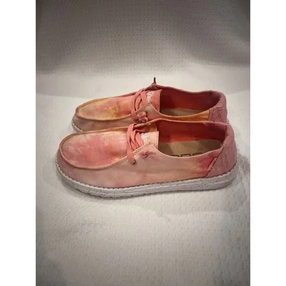 Hey Dude Wendy Tie Dye Lemon Ombre Pink Yellow Shoes Women’s Size 10 - Picture 3 of 15